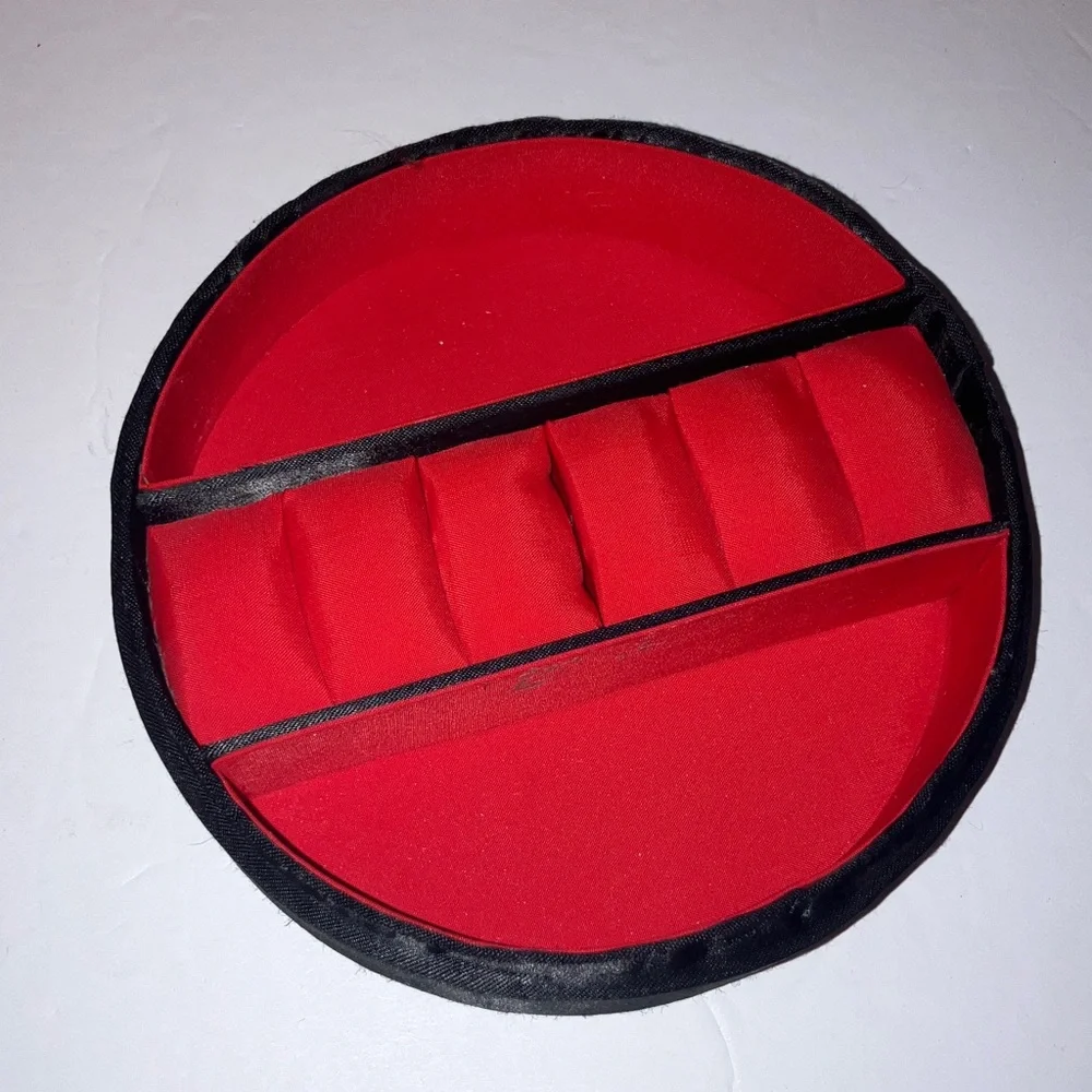 Vintage Red and Black‎ Round Satin Jewelry Organizer with Oriental Flair 6”